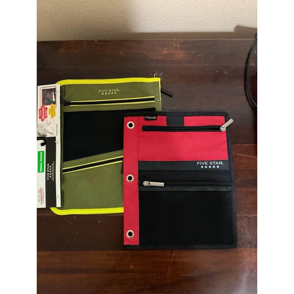 MEAD FIVE STAR Durashield Pen Pencil Pouch for Binder Zippered Green NEW - Bonus
